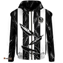 custom personalised collingwood magpies zip up and pullover hoodie indigenous guernsey no1 version