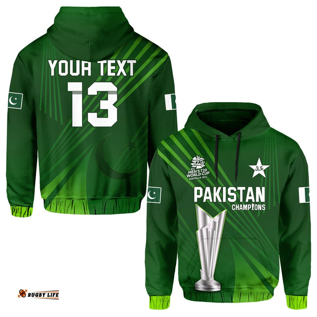 custom text and number pakistan cricket hoodie champions icc t20 shaheens