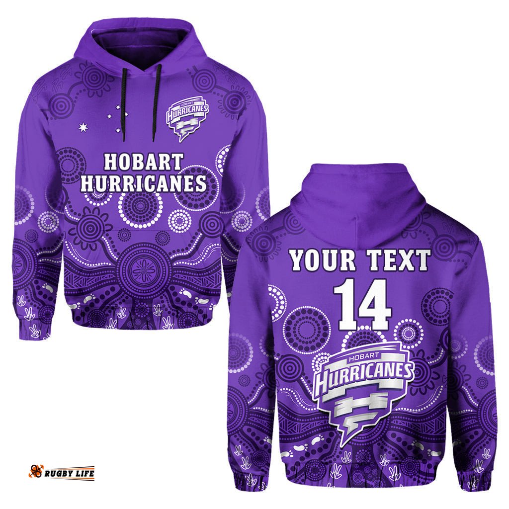 custom text and number hobart hurricanes cricket hoodie indigenous artsy