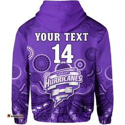 custom text and number hobart hurricanes cricket hoodie indigenous artsy
