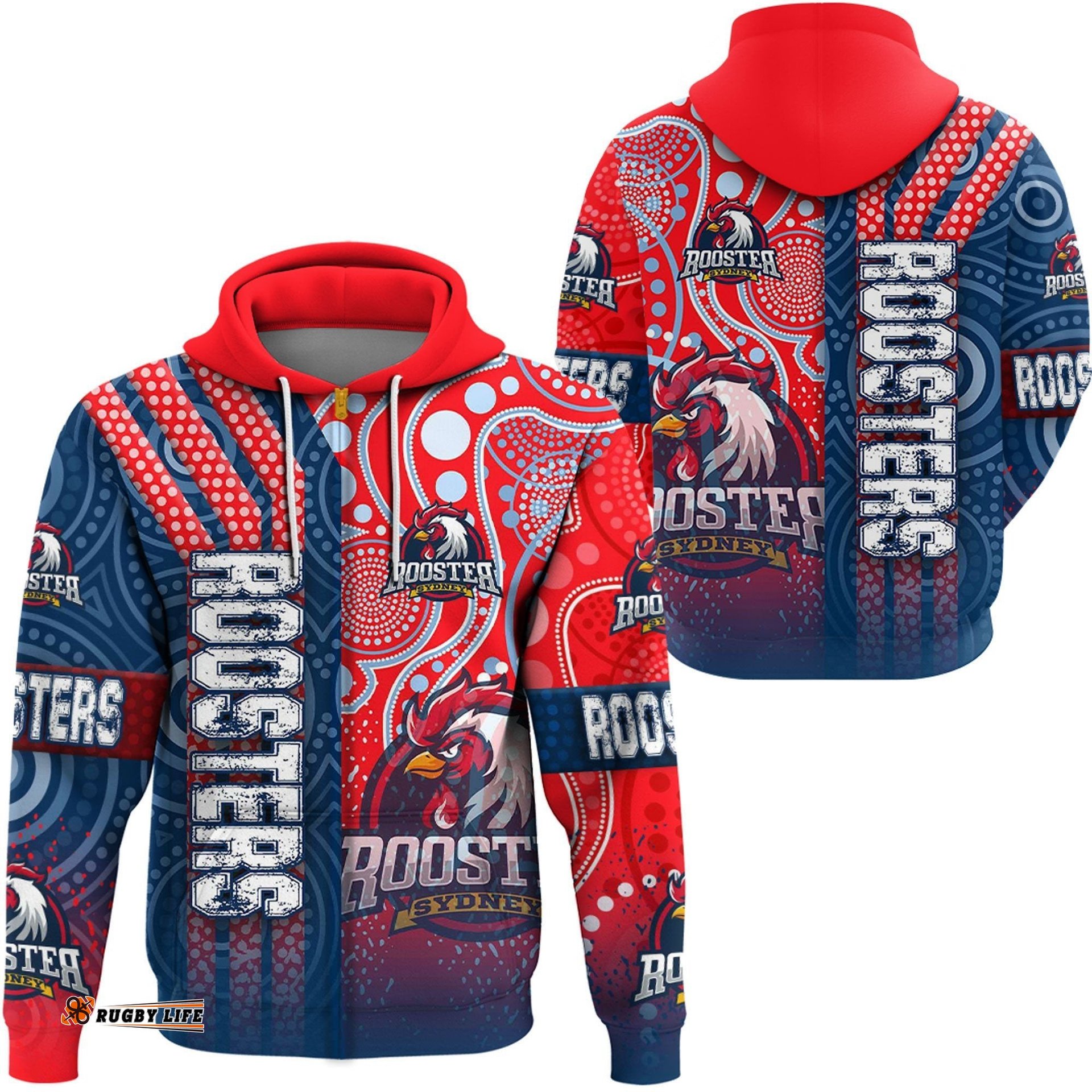 clothing sydney roosters sporty style zip hoodie