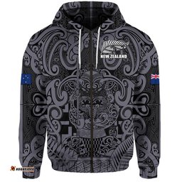 new zealand taiaha maori zip up and pullover hoodie minimalist silver fern all black