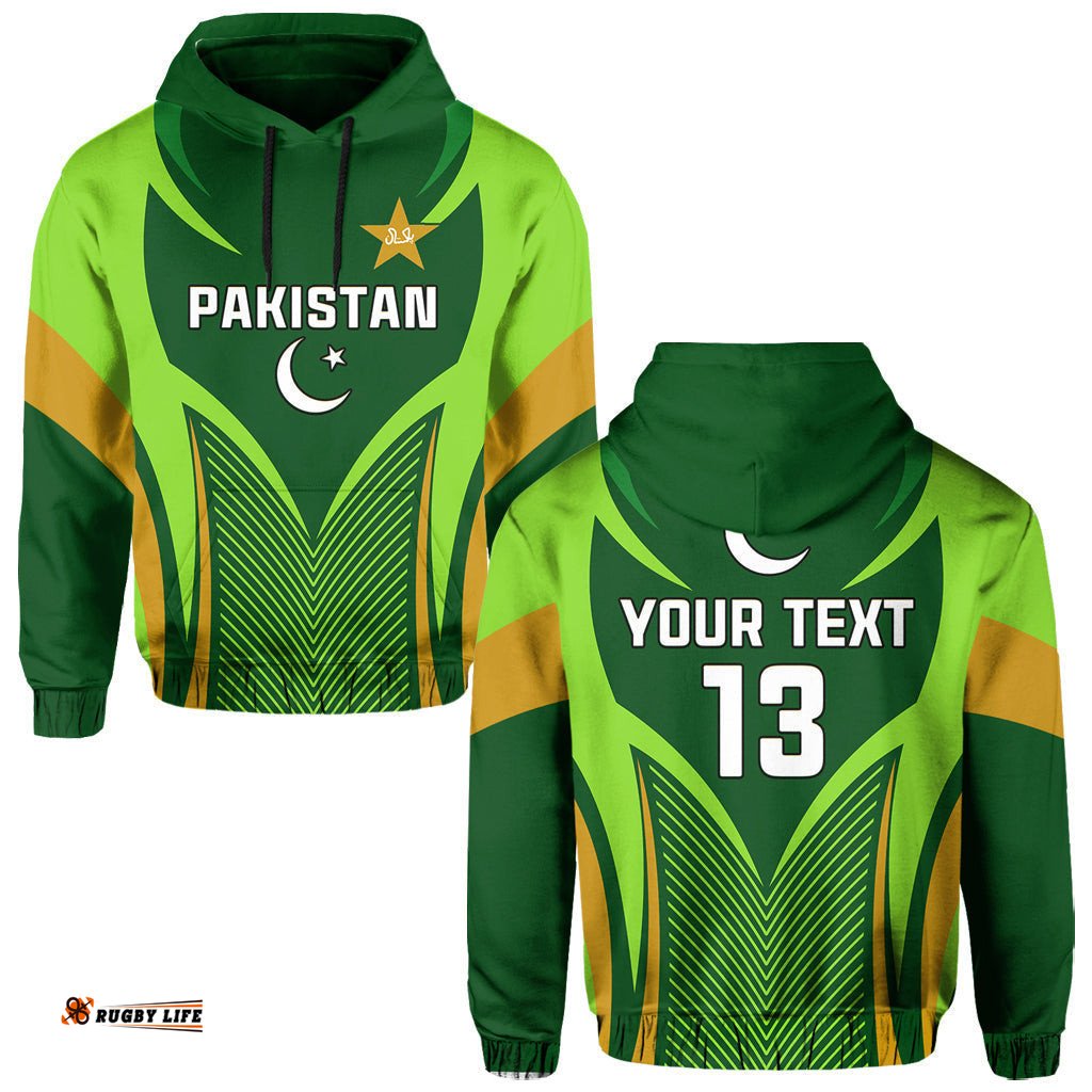 custom text and number pakistan cricket hoodie green shaheens champion