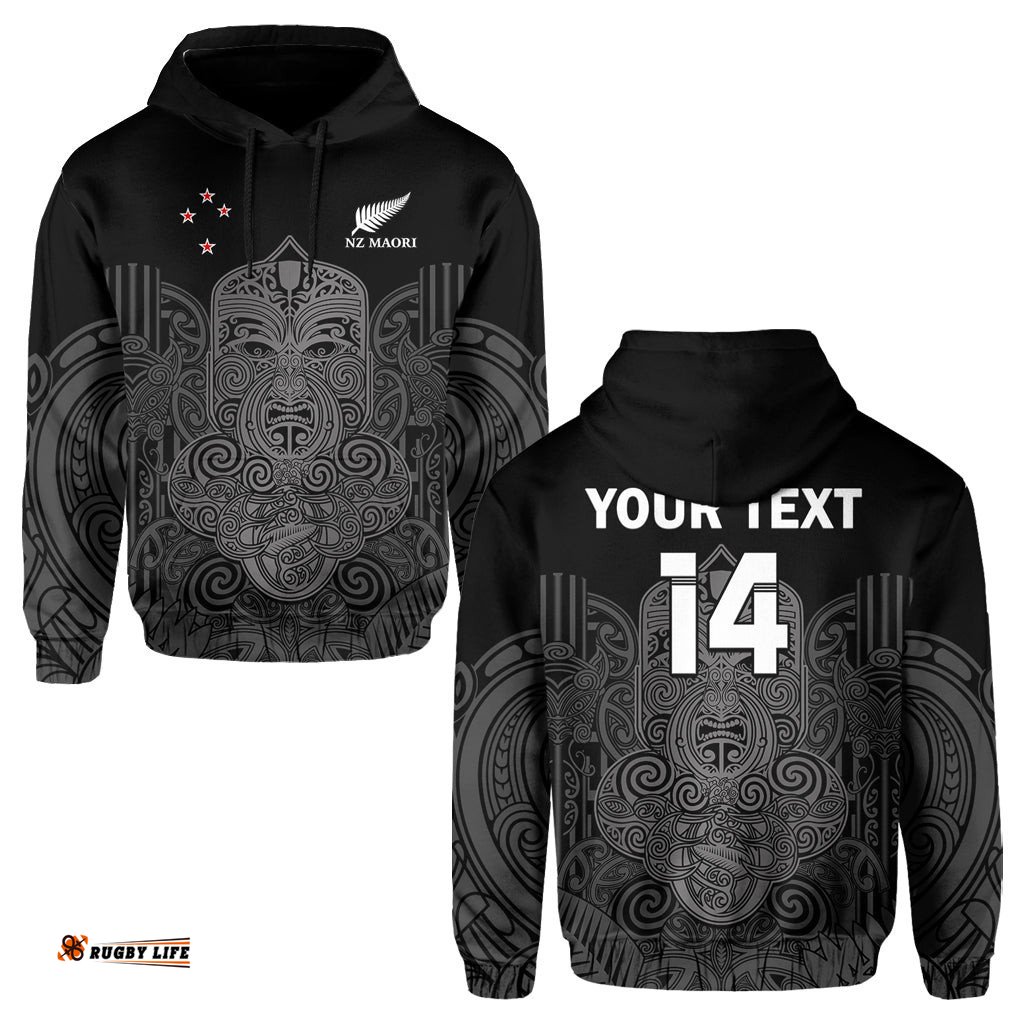 custom text and number new zealand tiki rugby hoodie nz maori koru pattern ver01