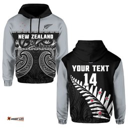 custom text and number new zealand cricket hoodie black cap silver fern maori