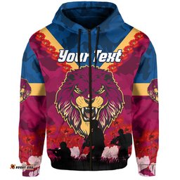 custom personalised lions anzac hoodie brisbane brissie poppy flowers