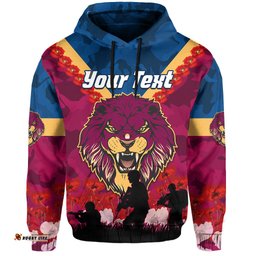 custom personalised lions anzac hoodie brisbane brissie poppy flowers