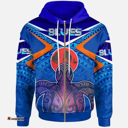 blues rugby custom polynesian hoodie auckland blues rugby with wharariki beach and maori sea turtle rlt12