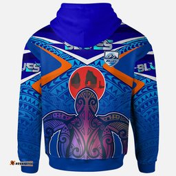 blues rugby custom polynesian hoodie auckland blues rugby with wharariki beach and maori sea turtle rlt12