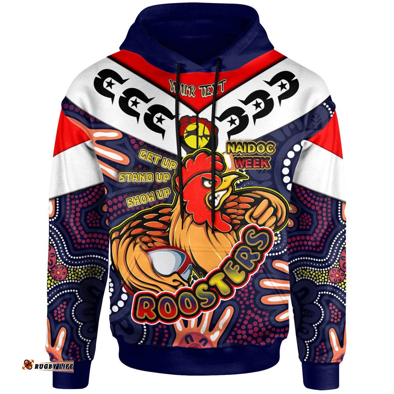 roosters rugby hoodie custom naidoc week roosters rugby ball with aboriginal dot painting pattern hoodie rlt12