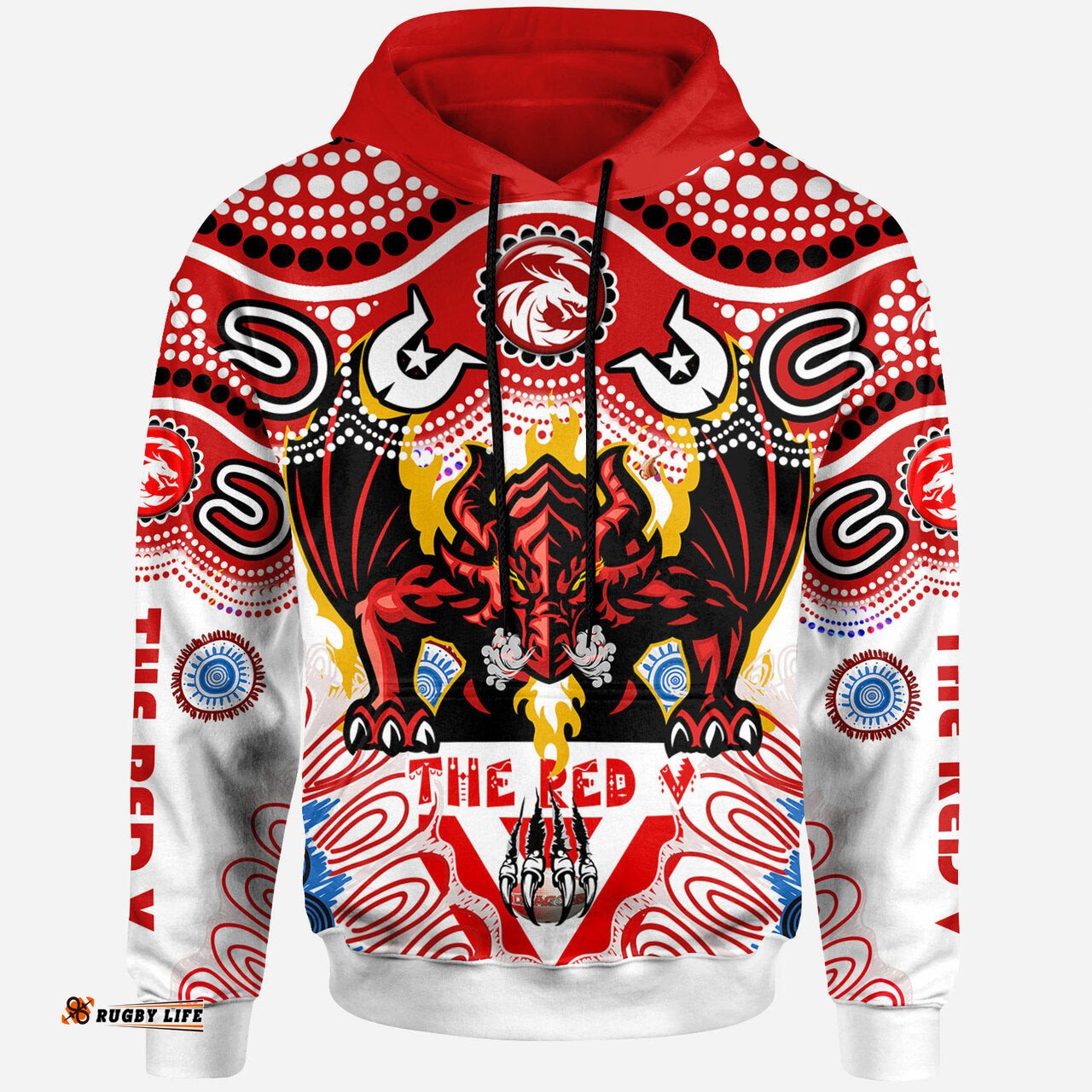 st george rugby indigenous custom hoodie the red v with aboriginal and torres strait islanders culture rlt12