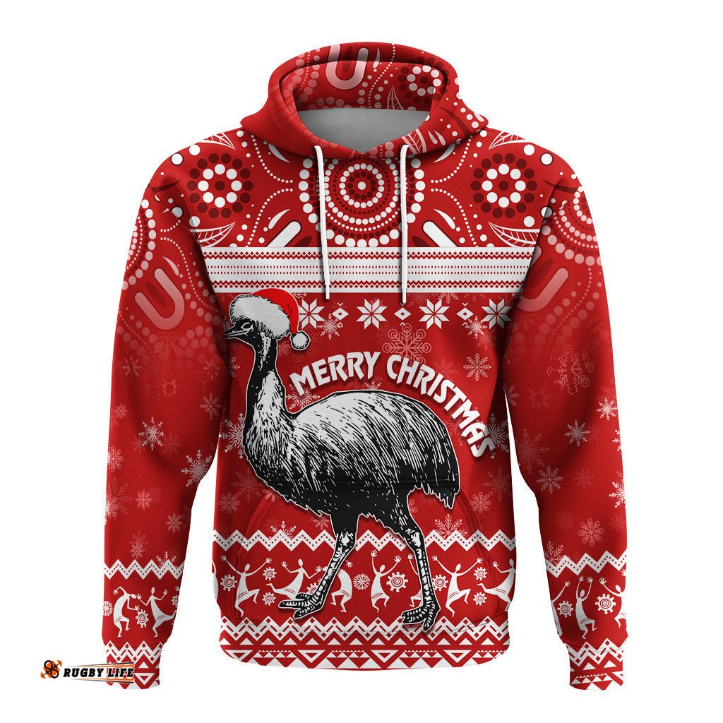 australia christmas hoodie aboriginal art santa emu bird