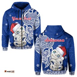 custom personalised new zealand christmas hoodie hei tiki blue pohutukawa meri kirihimete