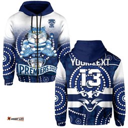 custom text and number cats football hoodie aboriginal australian premiers proud geelong cartoon