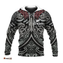 custom text and number new zealand silver fern rugby hoodie all black nz maori pattern