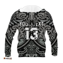 custom text and number new zealand silver fern rugby hoodie all black nz maori pattern