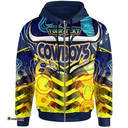 cowboys rugby hoodie custom cow horn with aboriginal contemporary dot painting pattern hoodie rlt12