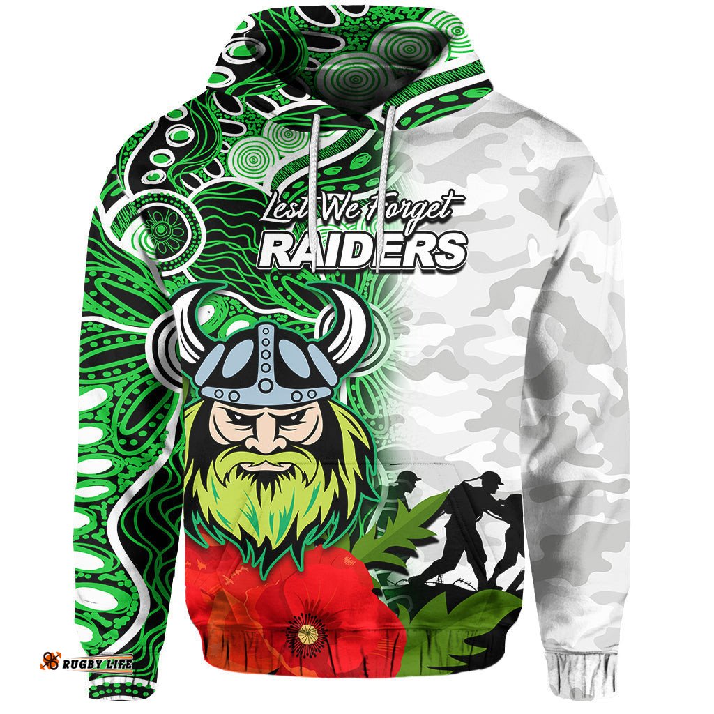 custom personalised raiders anzac day aboriginal mix army patterns hoodie