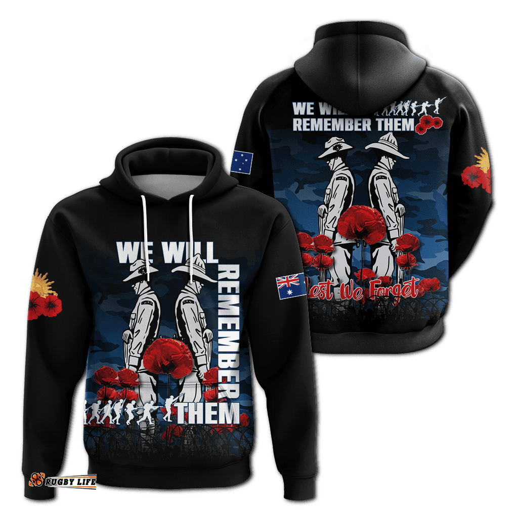 australia anzac hoodie camouflage with poppy blue