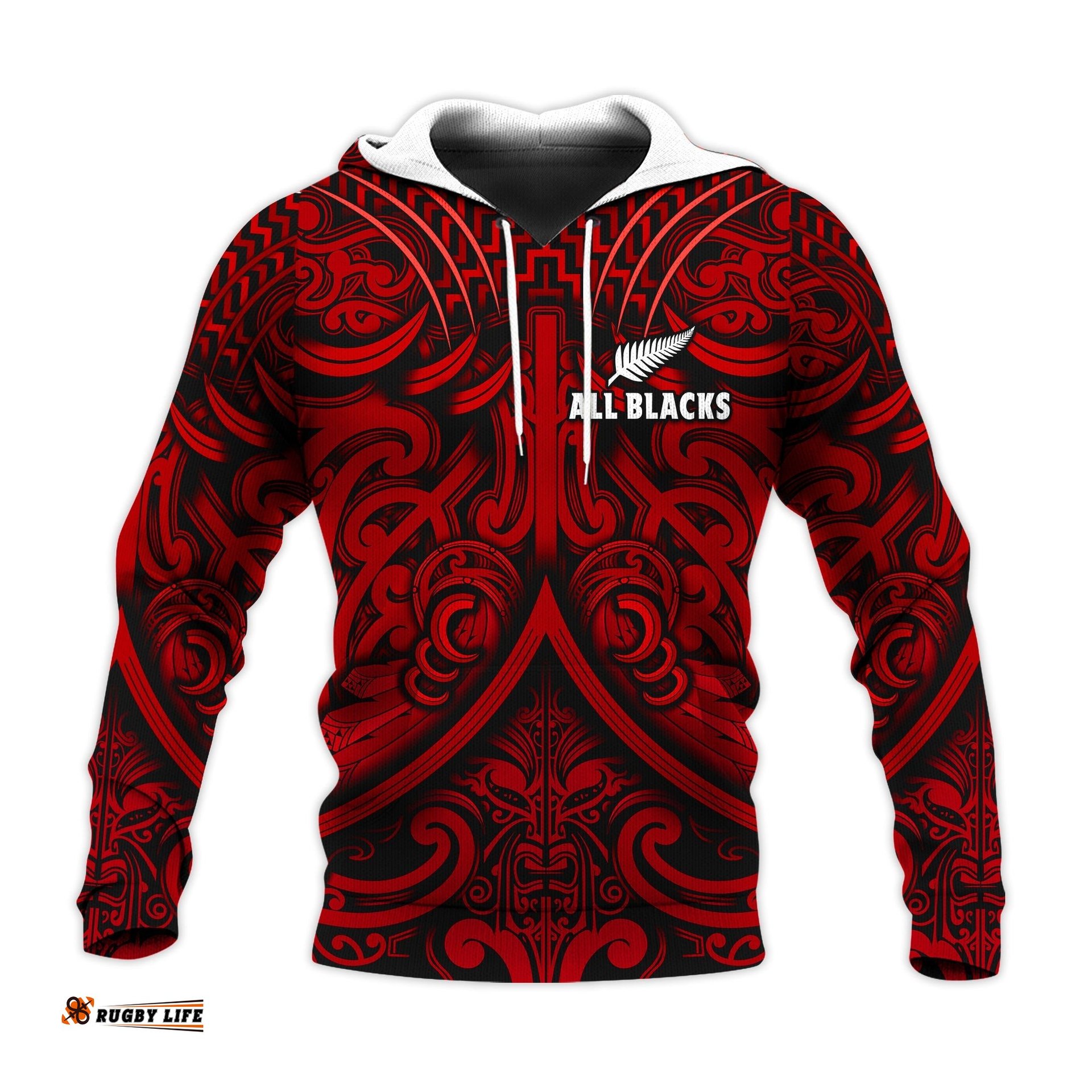 new zealand silver fern rugby hoodie all black red nz maori pattern