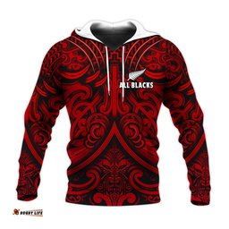 new zealand silver fern rugby hoodie all black red nz maori pattern