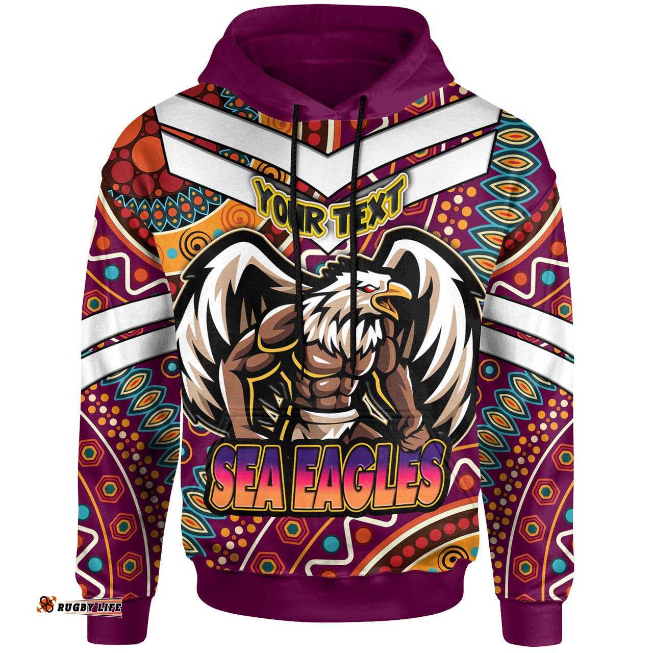sea eagles rugby hoodie custom eagle strong with aboriginal patterns hoodie rlt12