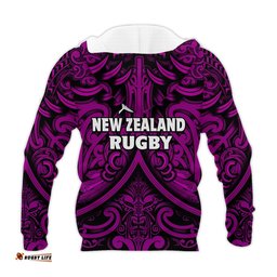 new zealand silver fern rugby hoodie all black purple nz maori pattern