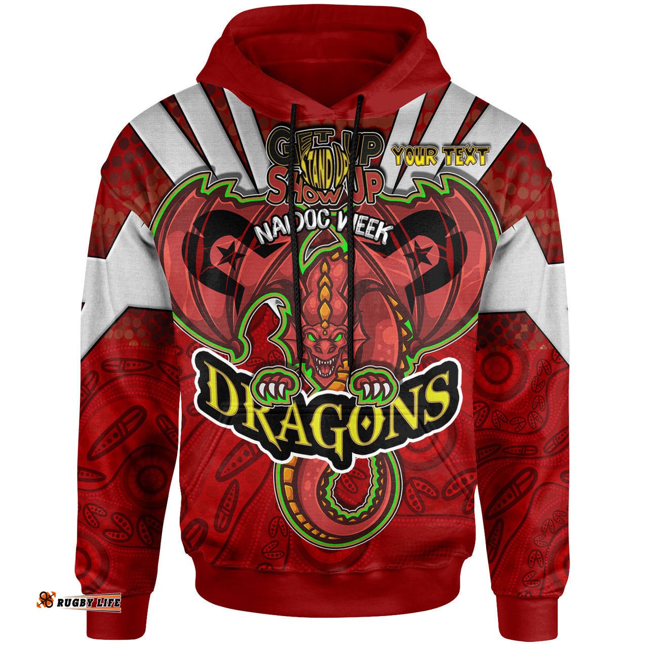 st george rugby hoodie custom naidoc week dragon with aboriginal patterns get up stand up show up hoodie rlt12