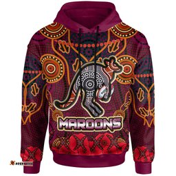 maroons rugby hoodie aboriginal anzac day kangaroo with poppy flower patterns hoodie rlt12