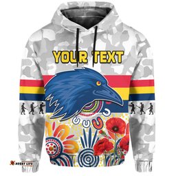 custom personalised crows anzac hoodie adelaide football aboriginal poppy