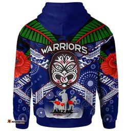 warriors rugby hoodie aboriginal dot art anzac day warriors with poppy flower patterns hoodie rlt12