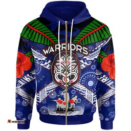warriors rugby hoodie aboriginal dot art anzac day warriors with poppy flower patterns hoodie rlt12