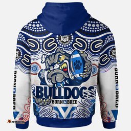 bulldogs rugby "born and bred" hoodie custom indigenous bulldogs with rugby ball and aboriginal patterns