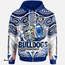 bulldogs rugby "born and bred" hoodie custom indigenous bulldogs with rugby ball and aboriginal patterns