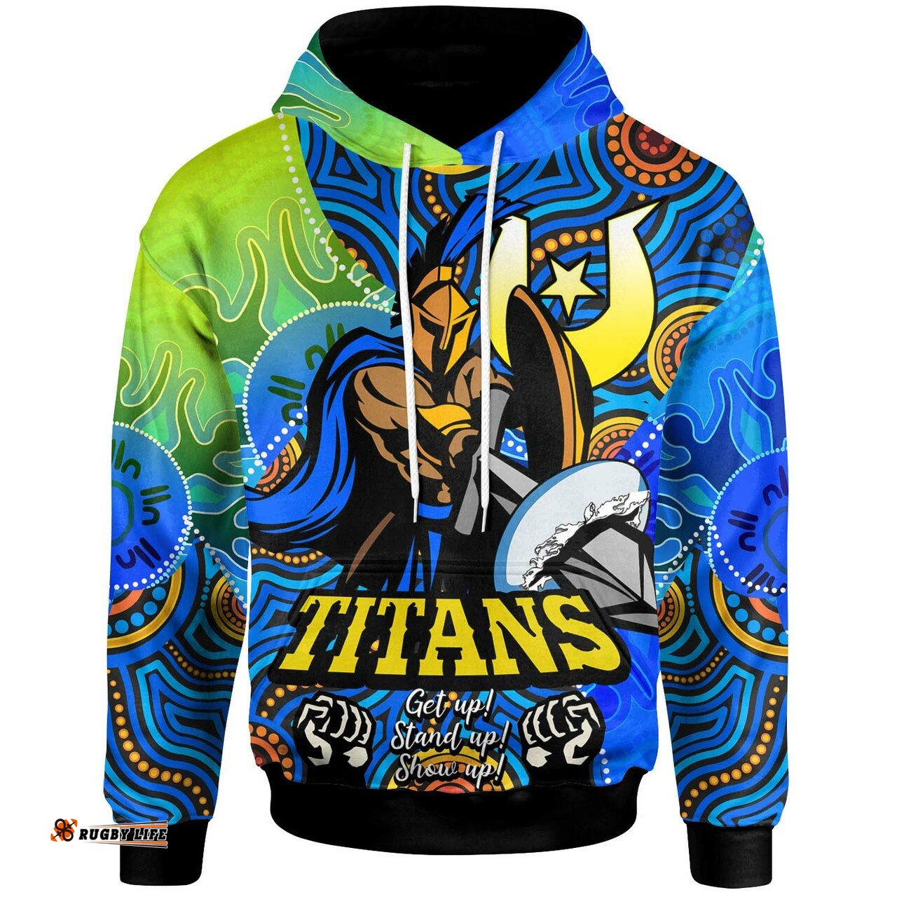 titans rugby hoodie custom titans rugby naidoc week and torres strait islands with aboriginal dot painting style hoodie rlt12
