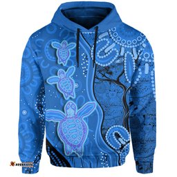 custom text and number australian aboriginal art hoodie aussie turtle blue version