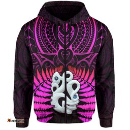 custom text and number aotearoa fern hoodie new zealand hei tiki purple style