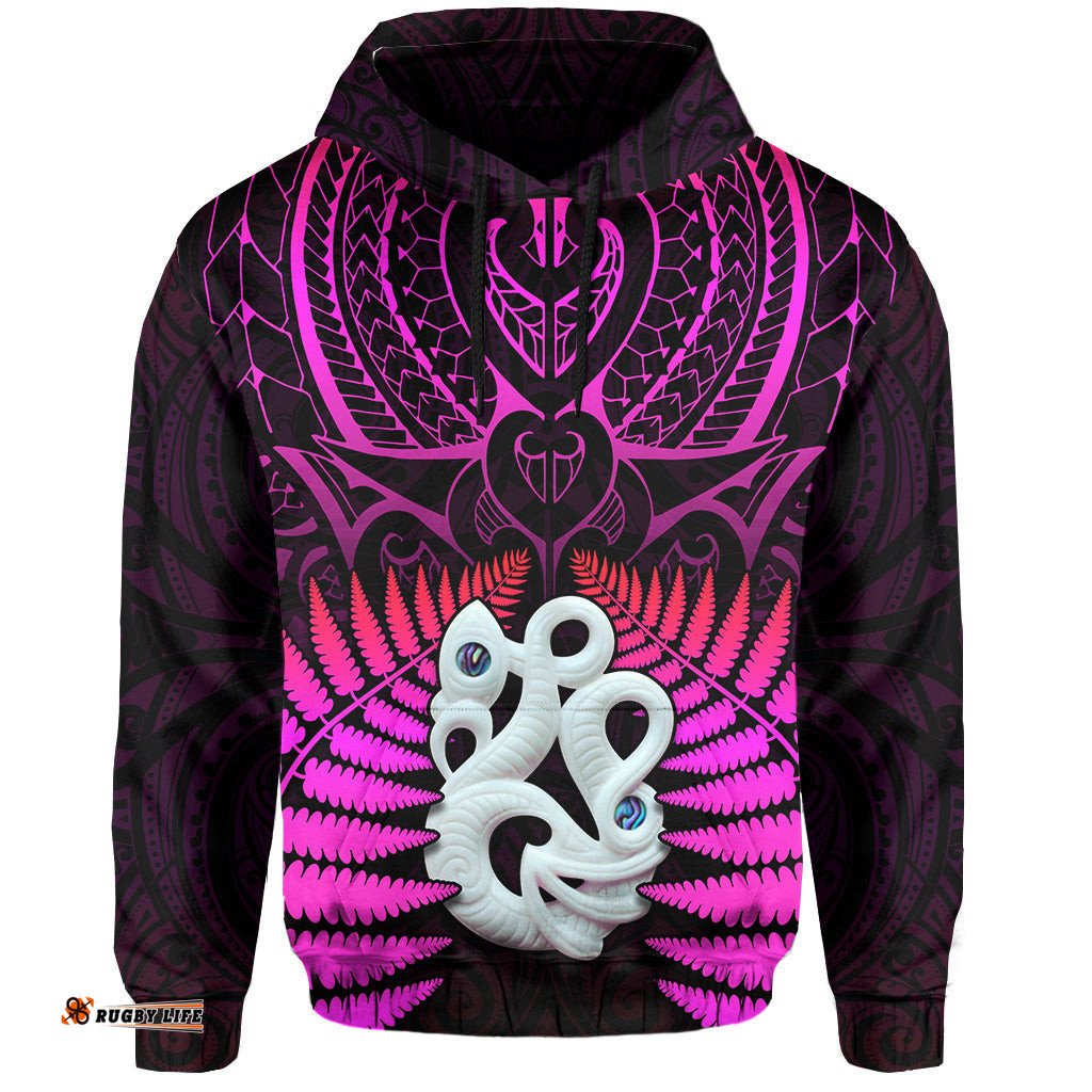 custom text and number aotearoa fern hoodie new zealand hei tiki purple style
