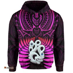custom text and number aotearoa fern hoodie new zealand hei tiki purple style