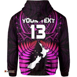 custom text and number aotearoa fern hoodie new zealand hei tiki purple style