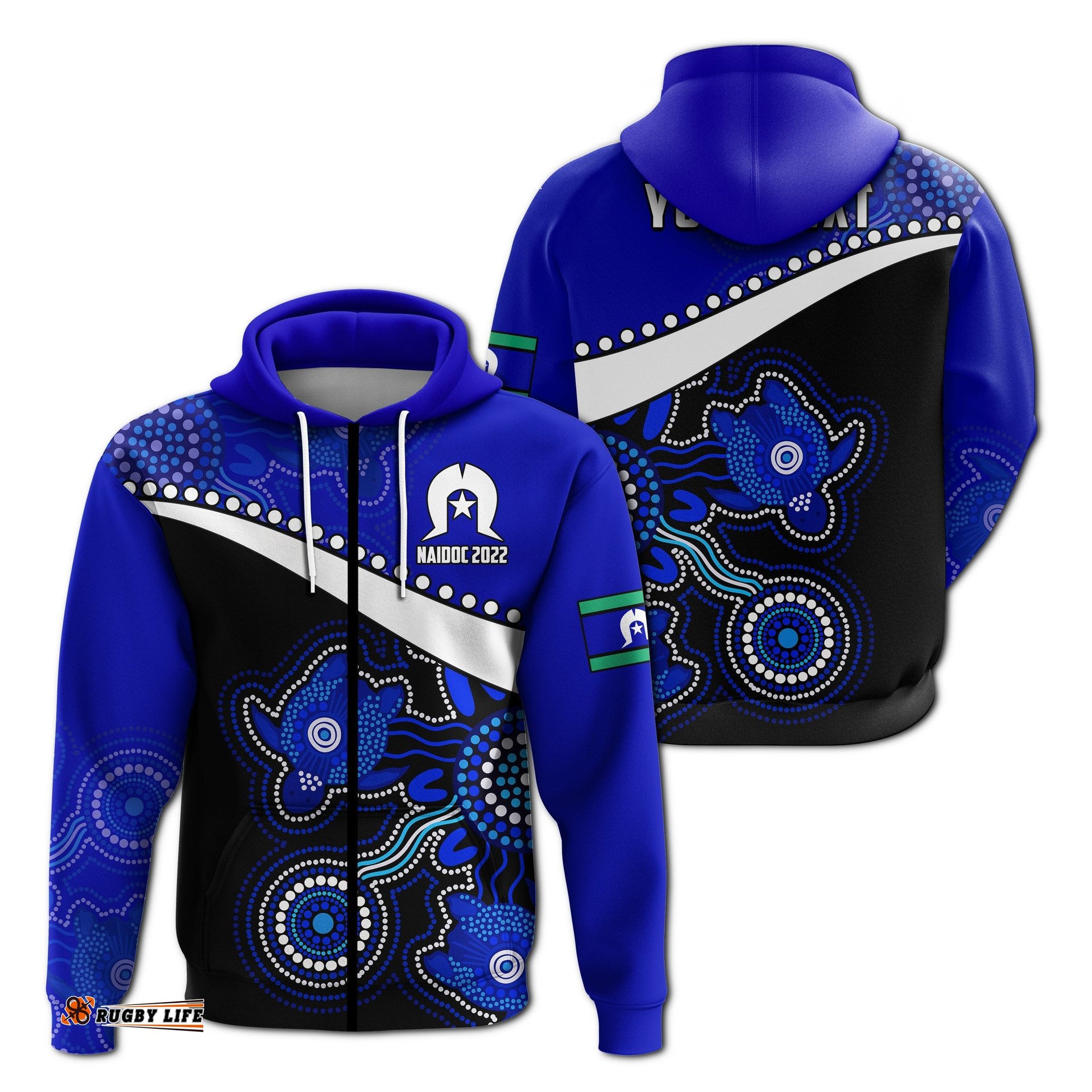 custom personalised naidoc week hoodie torres strait islanders version blue aboriginal turtles