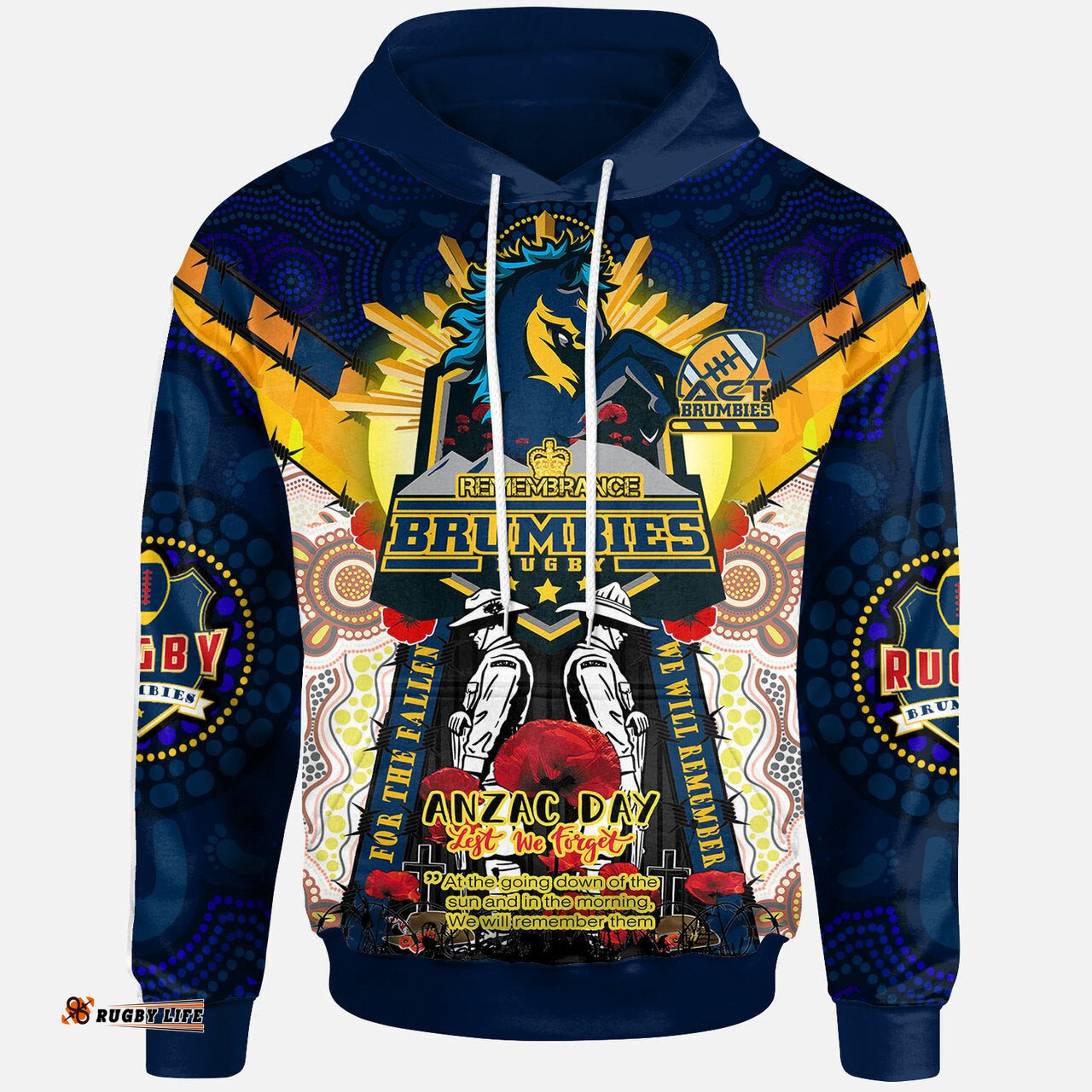 brumbies rugby hoodie remembrance canberra act brumbies with indigenous patterns and poppy flowers rlt12