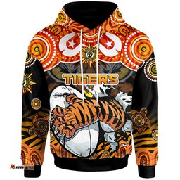 tigers rugby hoodie custom naidoc week and torres strait islands with aboriginal culture dot painting hoodie rlt12