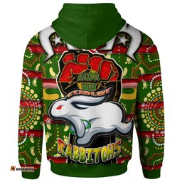 rabbitohs rugby hoodie custom rabbitohs rugby ball naidoc week get up stand up show up aboriginal dot painting style hoodie rlt12