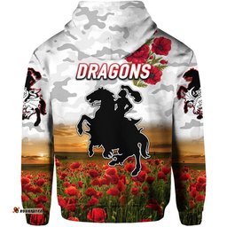 st george illawarra dragons anzac zip up and pullover hoodie poppy flowers vibes white