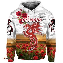 st george illawarra dragons anzac zip up and pullover hoodie poppy flowers vibes white