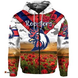 sydney roosters anzac zip up and pullover hoodie poppy flowers vibes white