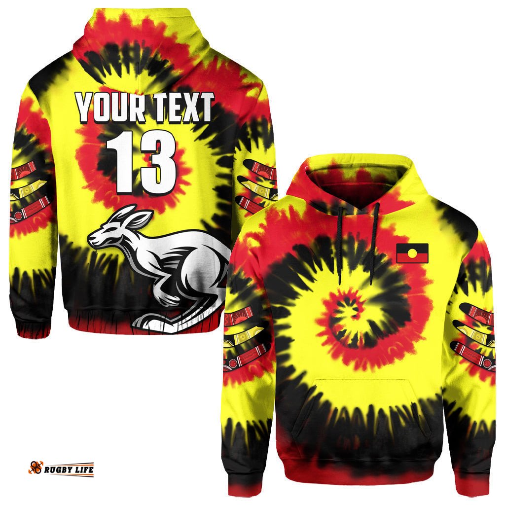custom text and number australia aboriginal hoodie colorful tie dye