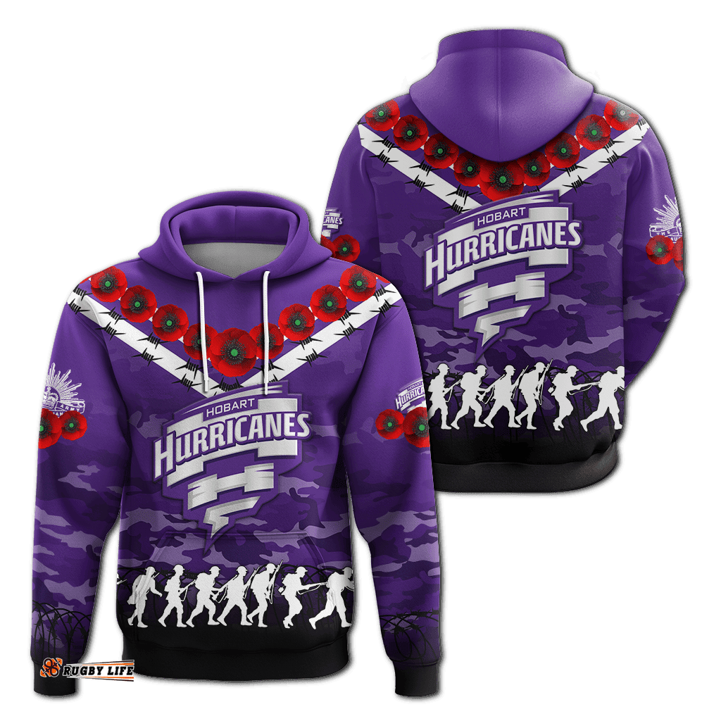 hobart hurricanes anzac hoodie camouflage with poppy