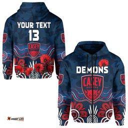 custom text and number demons anzac hoodie casey football aboriginal poppy